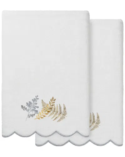 Linum Home Textiles 100% Turkish Cotton Fern Toss Scallop 2pc Embellished Bath  Towel Set In White