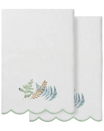 Linum Home Textiles 100% Turkish Cotton Fern Toss Scallop 2pc Embellished Bath  Towel Set In White
