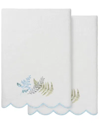 Linum Home Textiles 100% Turkish Cotton Fern Toss Scallop 2pc Embellished Bath  Towel Set In White