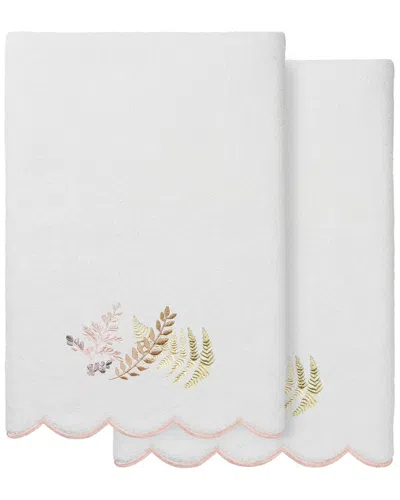 Linum Home Textiles 100% Turkish Cotton Fern Toss Scallop 2pc Embellished Bath  Towel Set In White