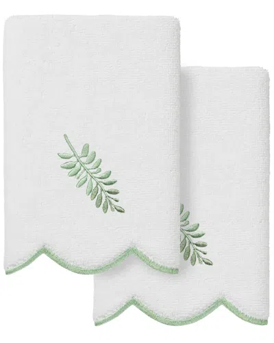 Linum Home Textiles 100% Turkish Cotton Fern Toss Scallop 2pc Embellished  Fingertip Towel Set In White