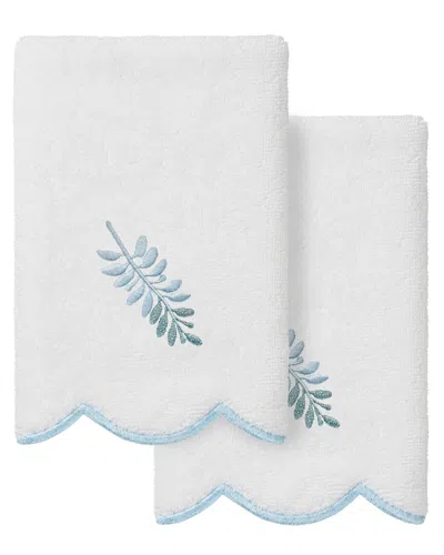 Linum Home Textiles 100% Turkish Cotton Fern Toss Scallop 2pc Embellished  Fingertip Towel Set In White