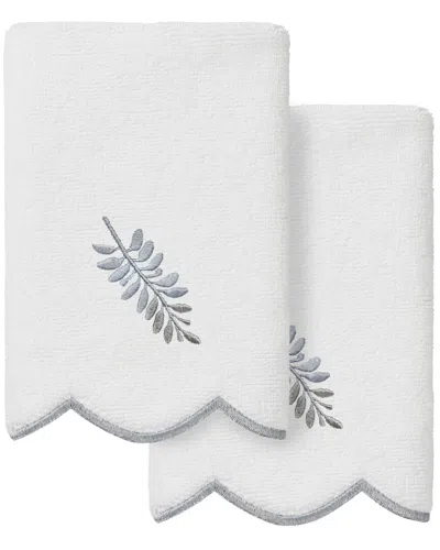 Linum Home Textiles 100% Turkish Cotton Fern Toss Scallop 2pc Embellished  Fingertip Towel Set In White