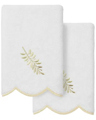Linum Home Textiles 100% Turkish Cotton Fern Toss Scallop 2pc Embellished  Fingertip Towel Set In White