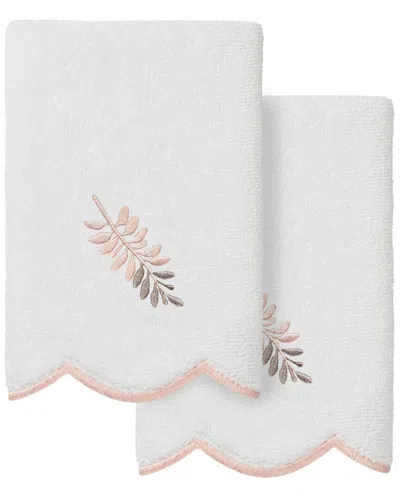 Linum Home Textiles 100% Turkish Cotton Fern Toss Scallop 2pc Embellished  Fingertip Towel Set In White