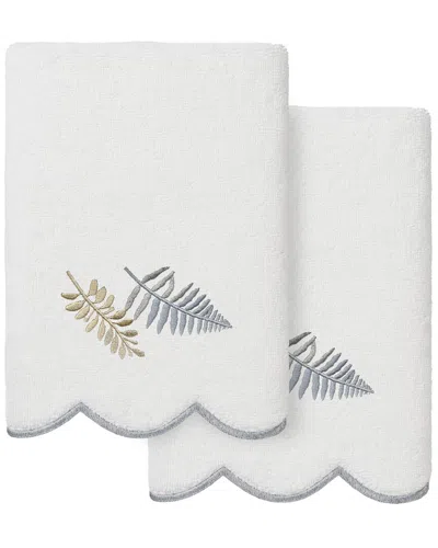 Linum Home Textiles 100% Turkish Cotton Fern Toss Scallop 2pc Embellished Hand  Towel Set In White
