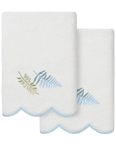 Linum Home Textiles 100% Turkish Cotton Fern Toss Scallop 2pc Embellished Hand  Towel Set In Blue