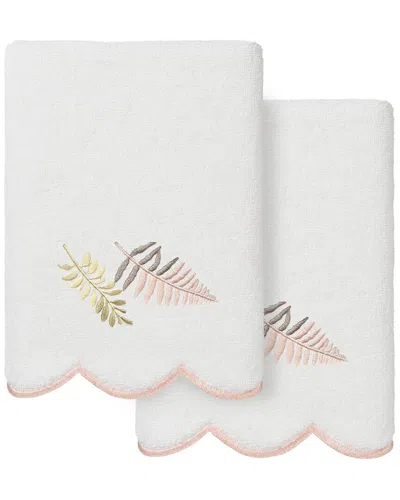 Linum Home Textiles 100% Turkish Cotton Fern Toss Scallop 2pc Embellished Hand  Towel Set In Multi