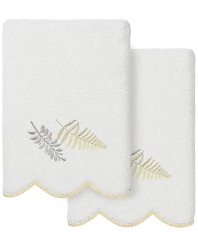 Linum Home Textiles 100% Turkish Cotton Fern Toss Scallop 2pc Embellished Hand  Towel Set In White