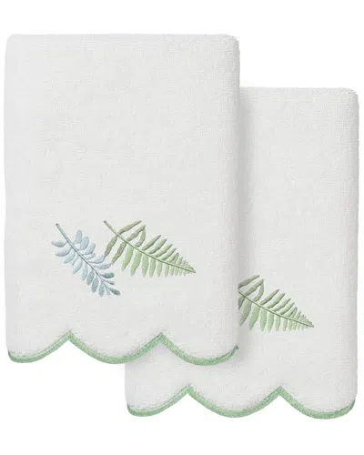 Linum Home Textiles 100% Turkish Cotton Fern Toss Scallop 2pc Embellished Hand  Towel Set In White