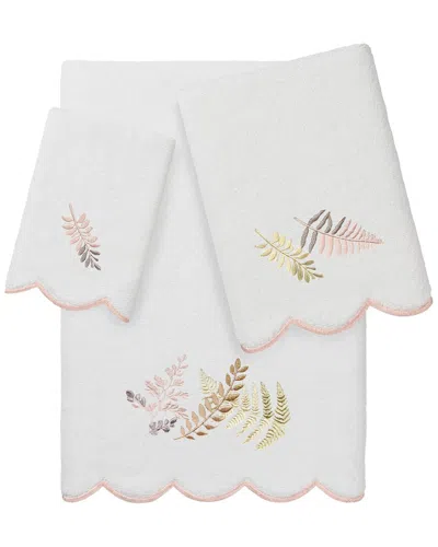 Linum Home Textiles 100% Turkish Cotton Fern Toss Scallop 3pc Embellished  Towel Set In Pink