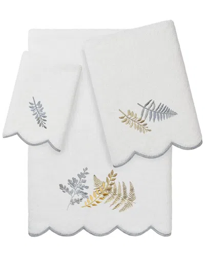 Linum Home Textiles 100% Turkish Cotton Fern Toss Scallop 3pc Embellished  Towel Set In White
