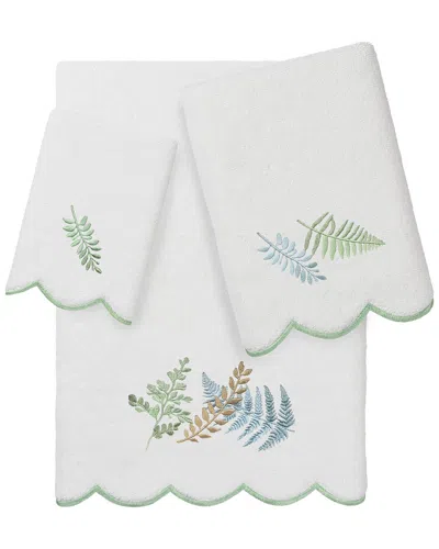 Linum Home Textiles 100% Turkish Cotton Fern Toss Scallop 3pc Embellished  Towel Set In White