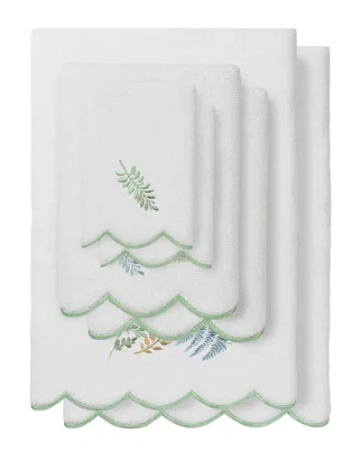 Linum Home Textiles 100% Turkish Cotton Fern Toss Scallop 6pc Embellished  Towel Set In White