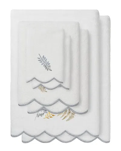 Linum Home Textiles 100% Turkish Cotton Fern Toss Scallop 6pc Embellished  Towel Set In White