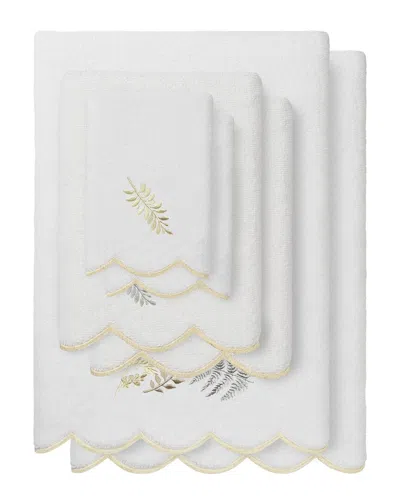 Linum Home Textiles 100% Turkish Cotton Fern Toss Scallop 6pc Embellished  Towel Set In White