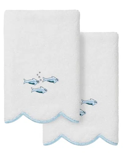 Linum Home Textiles 100% Turkish Cotton Fish School Scallop 2pc Embellished  Fingertip Towel Set In Blue