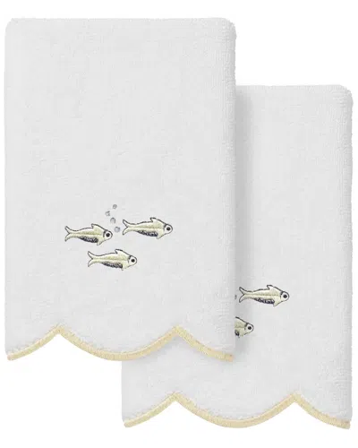 Linum Home Textiles 100% Turkish Cotton Fish School Scallop 2pc Embellished  Fingertip Towel Set In White