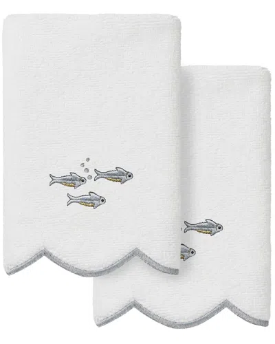 Linum Home Textiles 100% Turkish Cotton Fish School Scallop 2pc Embellished  Fingertip Towel Set In Gray