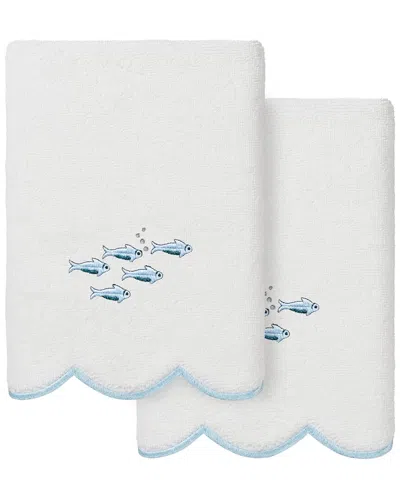 Linum Home Textiles 100% Turkish Cotton Fish School Scallop 2pc Embellished  Hand Towel Set In Blue