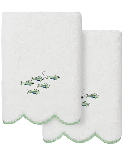 Linum Home Textiles 100% Turkish Cotton Fish School Scallop 2pc Embellished  Hand Towel Set In White