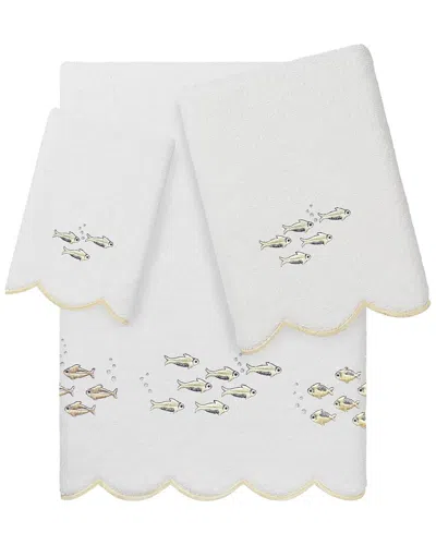 Linum Home Textiles 100% Turkish Cotton Fish School Scallop 3pc Embellished  Towel Set In Multi