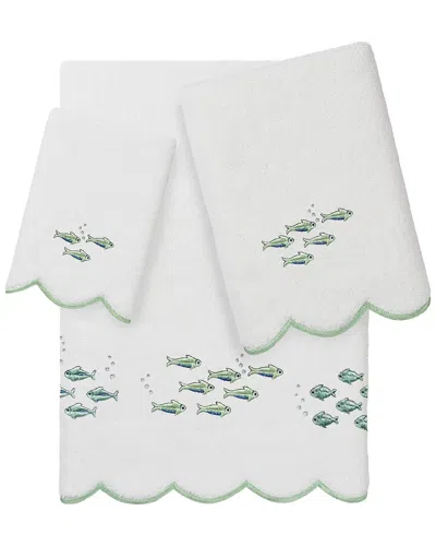 Linum Home Textiles 100% Turkish Cotton Fish School Scallop 3pc Embellished  Towel Set In White