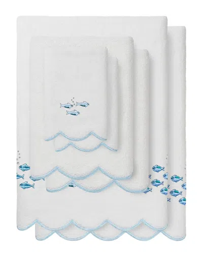 Linum Home Textiles 100% Turkish Cotton Fish School Scallop 6pc Embellished  Towel Set In Blue