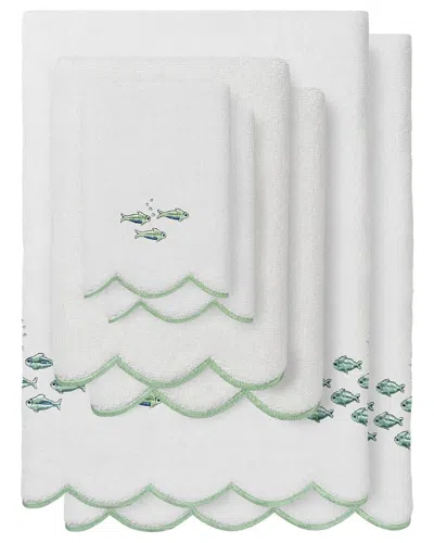 Linum Home Textiles 100% Turkish Cotton Fish School Scallop 6pc Embellished  Towel Set In Green