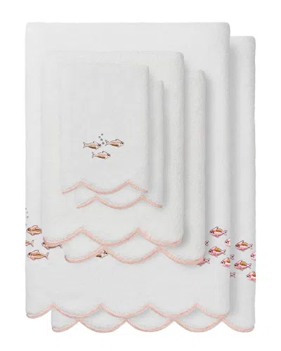 Linum Home Textiles 100% Turkish Cotton Fish School Scallop 6pc Embellished  Towel Set In Pink