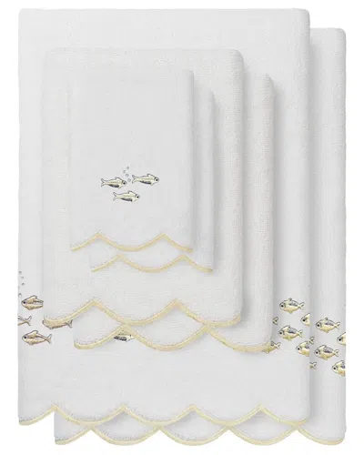 Linum Home Textiles 100% Turkish Cotton Fish School Scallop 6pc Embellished  Towel Set In White