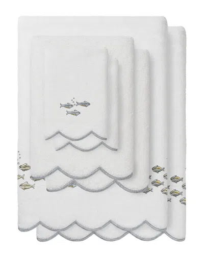 Linum Home Textiles 100% Turkish Cotton Fish School Scallop 6pc Embellished  Towel Set In Multi