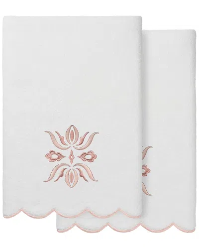 Linum Home Textiles 100% Turkish Cotton Flower Crest Scallop 2pc Embellished  Bath Towel Set In Pink