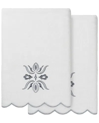 Linum Home Textiles 100% Turkish Cotton Flower Crest Scallop 2pc Embellished  Bath Towel Set In White