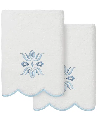 Linum Home Textiles 100% Turkish Cotton Flower Crest Scallop 2pc Embellished  Hand Towel Set In Gray