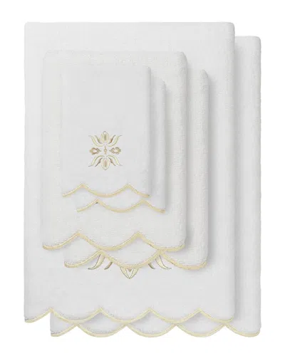 Linum Home Textiles 100% Turkish Cotton Flower Crest Scallop 6pc Embellished  Towel Set In White