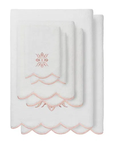 Linum Home Textiles 100% Turkish Cotton Flower Crest Scallop 6pc Embellished  Towel Set In Pink