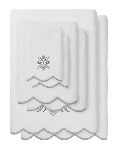 Linum Home Textiles 100% Turkish Cotton Flower Crest Scallop 6pc Embellished  Towel Set In White