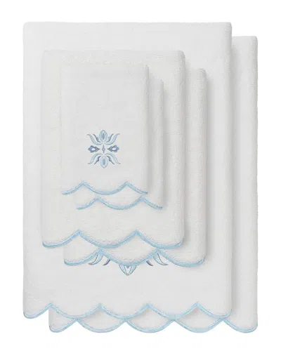 Linum Home Textiles 100% Turkish Cotton Flower Crest Scallop 6pc Embellished  Towel Set In White