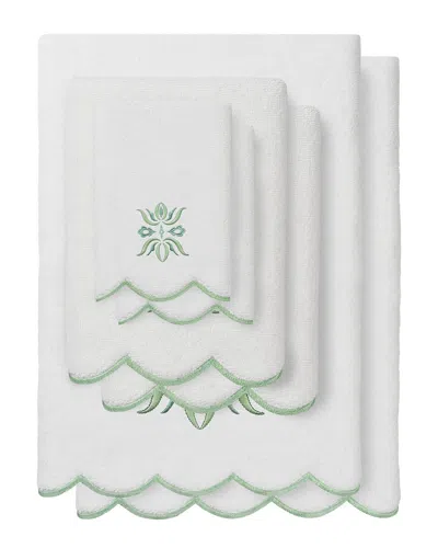 Linum Home Textiles 100% Turkish Cotton Flower Crest Scallop 6pc Embellished  Towel Set In White
