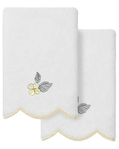 Linum Home Textiles 100% Turkish Cotton Hydea Scallop 2pc Embellished  Fingertip Towel Set In White