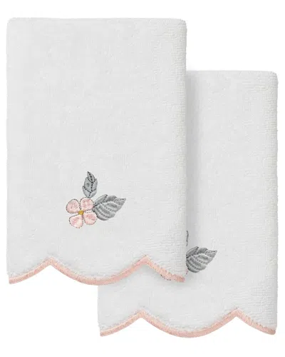 Linum Home Textiles 100% Turkish Cotton Hydea Scallop 2pc Embellished  Fingertip Towel Set In White