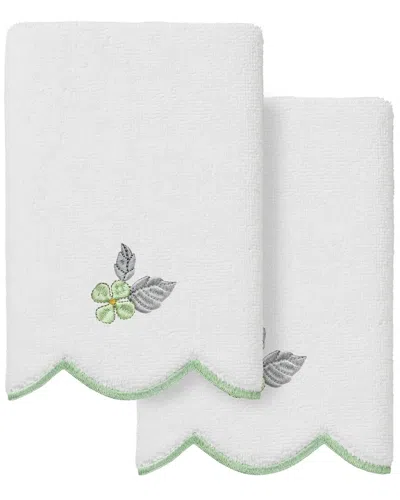 Linum Home Textiles 100% Turkish Cotton Hydea Scallop 2pc Embellished  Fingertip Towel Set In White