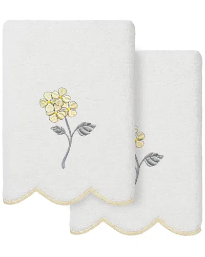 Linum Home Textiles 100% Turkish Cotton Hydea Scallop 2pc Embellished Hand  Towel Set In White