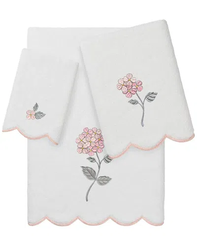 Linum Home Textiles 100% Turkish Cotton Hydea Scallop 3pc Embellished Towel  Set In Pink