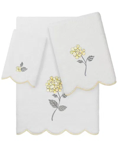 Linum Home Textiles 100% Turkish Cotton Hydea Scallop 3pc Embellished Towel  Set In White