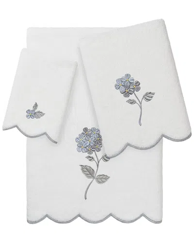 Linum Home Textiles 100% Turkish Cotton Hydea Scallop 3pc Embellished Towel  Set In White