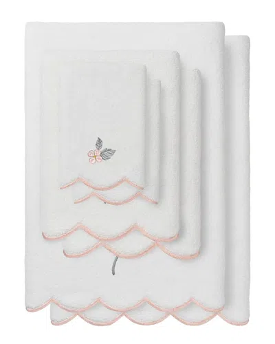 Linum Home Textiles 100% Turkish Cotton Hydea Scallop 6pc Embellished Towel  Set In White