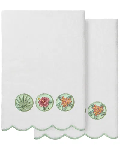 Linum Home Textiles 100% Turkish Cotton Maui Scallop 2pc Embellished Bath  Towel Set In White