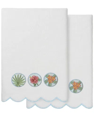 Linum Home Textiles 100% Turkish Cotton Maui Scallop 2pc Embellished Bath  Towel Set In White